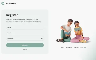 Vacabulary service website sign-up page screenshot.